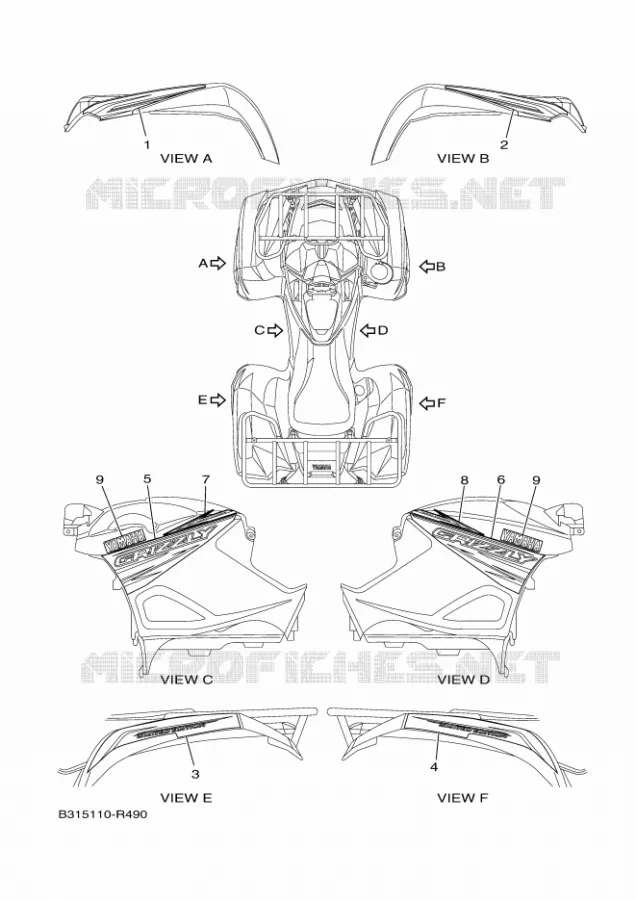 STICKER Yamaha QUAD 700 2016 GRIZZLY  YFM700FWADYFM70GPLGGRIZZLY EPS LE