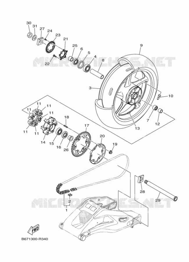 ACHTERWIEL Yamaha MOTO 1000 2016 MT  MTN1000