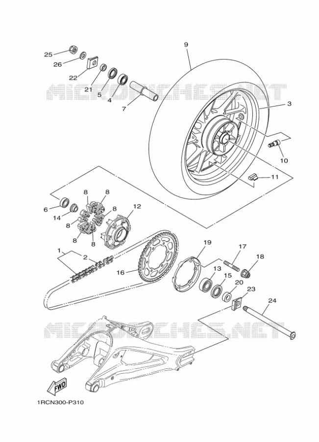 ACHTERWIEL Yamaha MOTO 900 2016 MT  MT09
