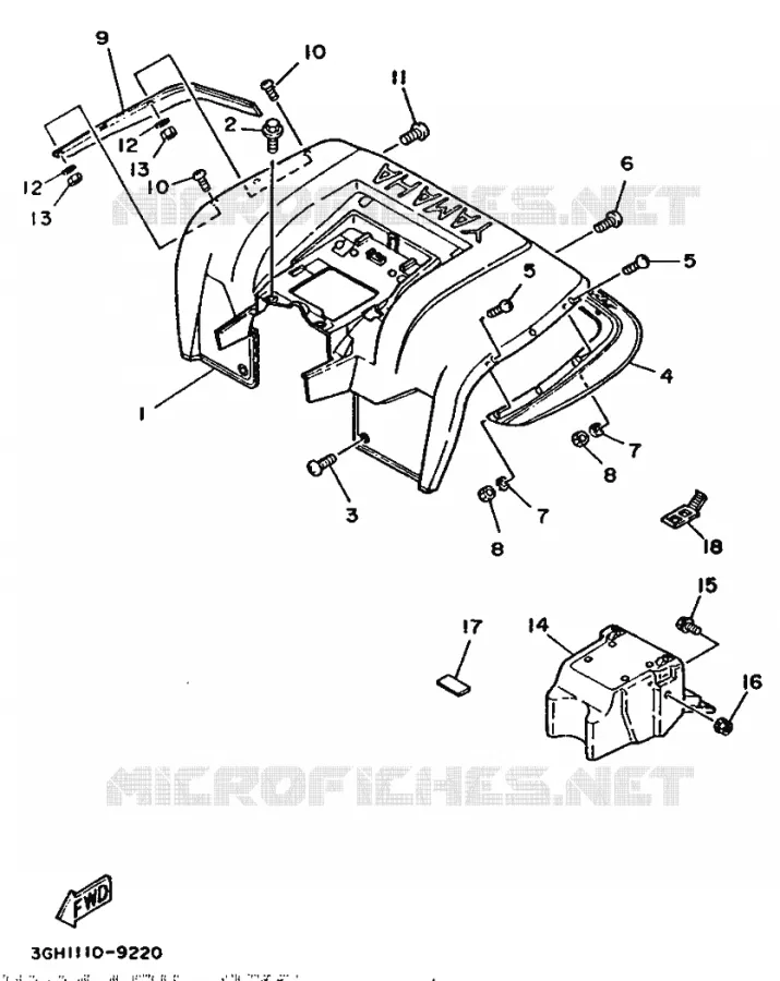 ACHTERSPATBORD  Yamaha QUAD 250 1989 YFM250  YFM250MOTO 4 - 250