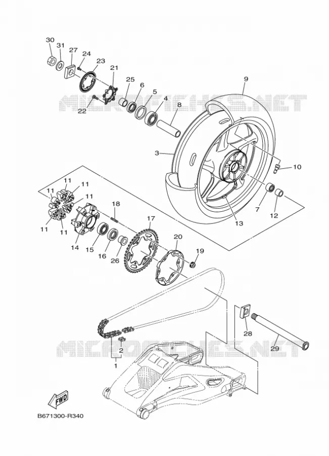 ACHTERWIEL Yamaha MOTO 1000 2016 MT  MTN1000