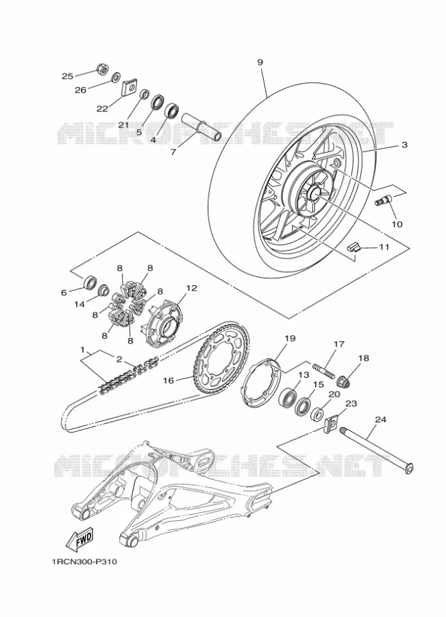 ACHTERWIEL Yamaha MOTO 900 2016 MT  MT09