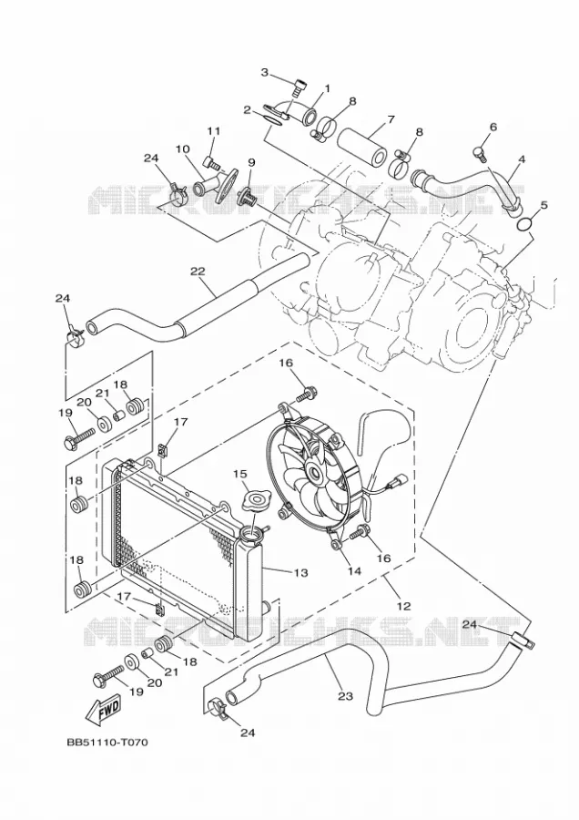 RADIATEUR / SLANG Yamaha QUAD 450 2018 KODIAK  YFM450FWA