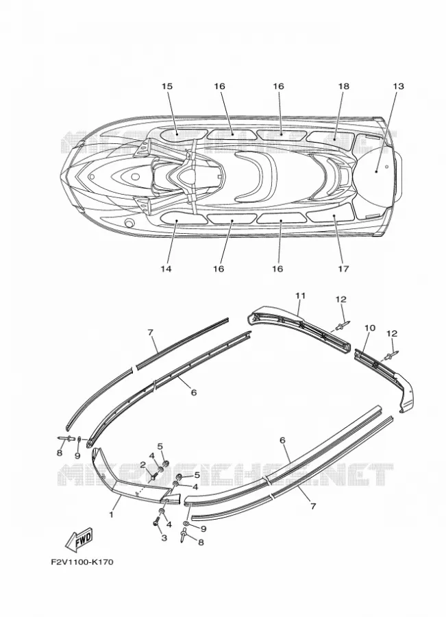 GUNWALE & MAT Yamaha WAVERUNNER 1100 2015 V1  VX1100E-P