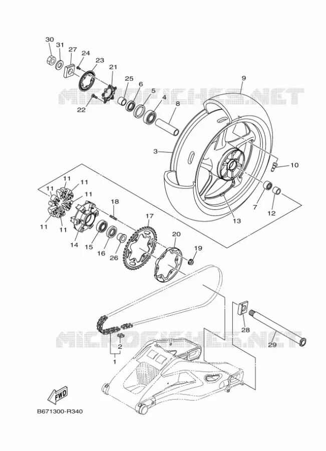ACHTERWIEL Yamaha MOTO 1000 2018 MT  MTN1000