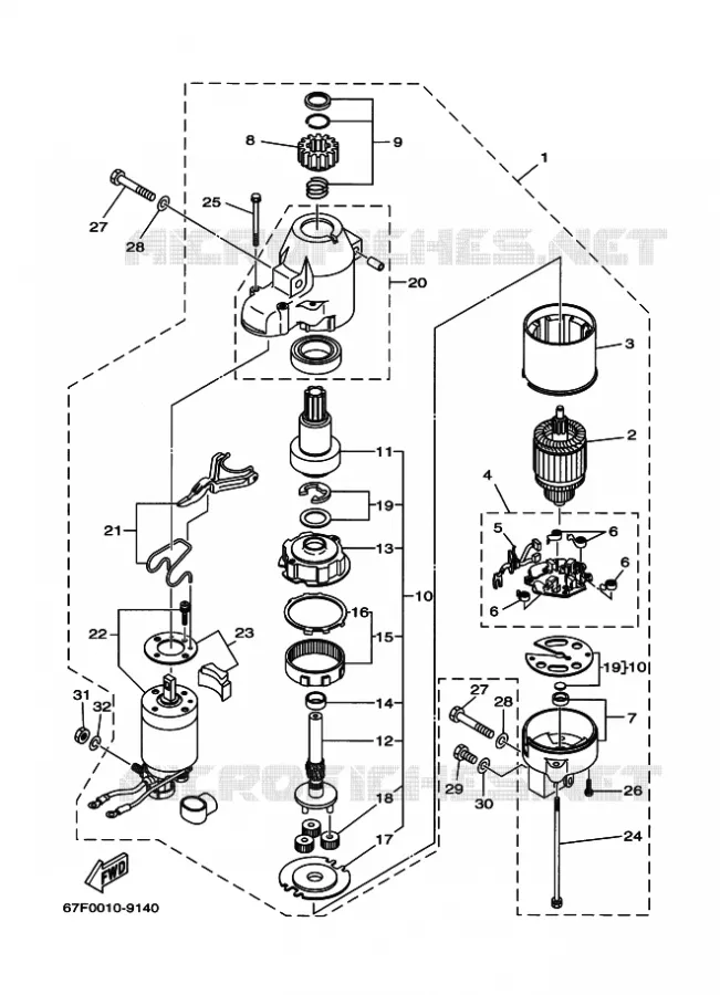 STARTMOTOR Yamaha OUTBOARD ENGINES 80hp (55.2kW) 1999 F80  F80A
