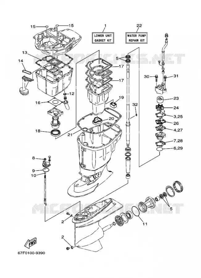 REPARATIESET 3 Yamaha OUTBOARD ENGINES 100hp (73.6kW) 2000 F100  F100A