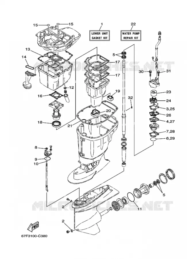 REPARATIESET 2 Yamaha OUTBOARD ENGINES 100hp (73.6kW) 2007 F100  F100D