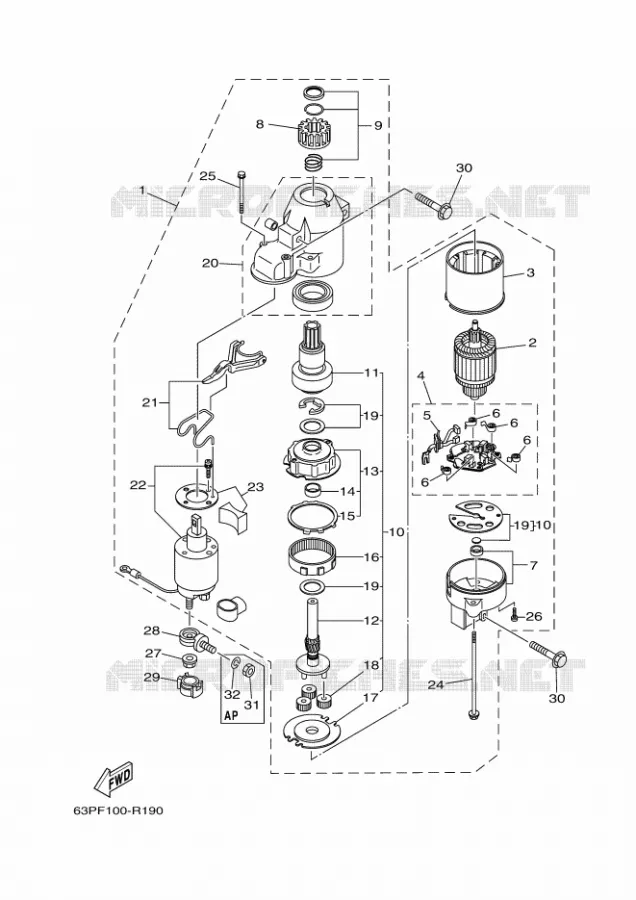 STARTMOTOR Yamaha OUTBOARD ENGINES 150hp (110.3kW) 2018 F150  F150FETX