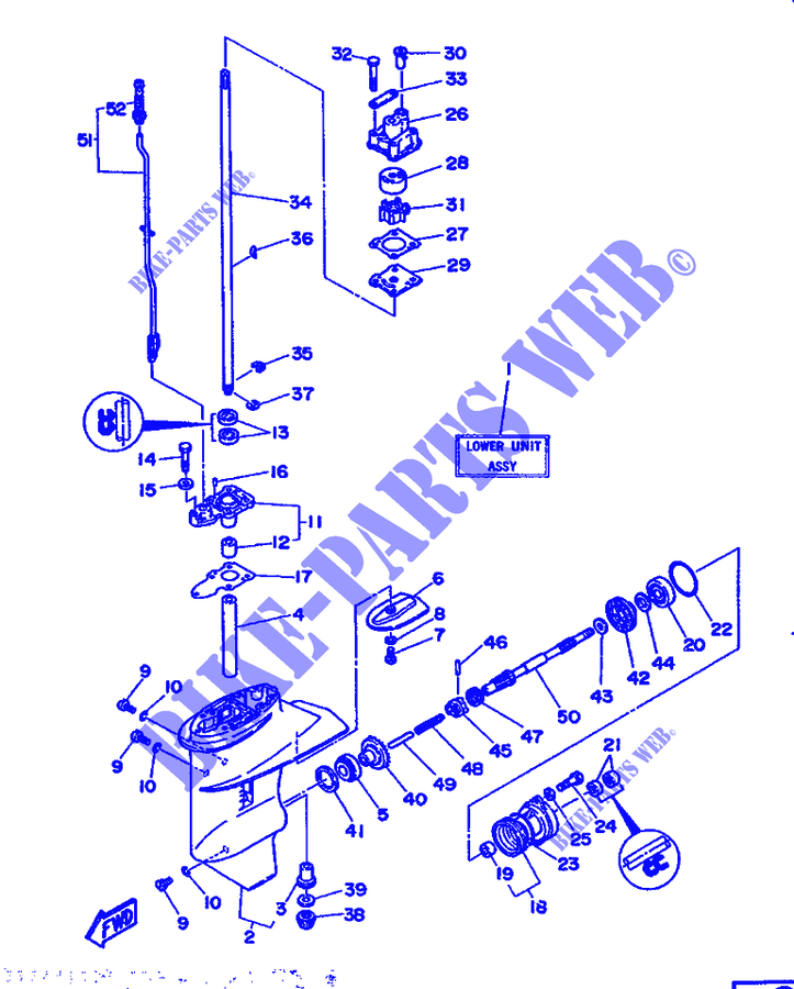 DEKSEL EN TRANSMISSIE PROPELLERS 1 voor Yamaha 6D 2 Stroke, Electric Start, Manual Tilt 1992