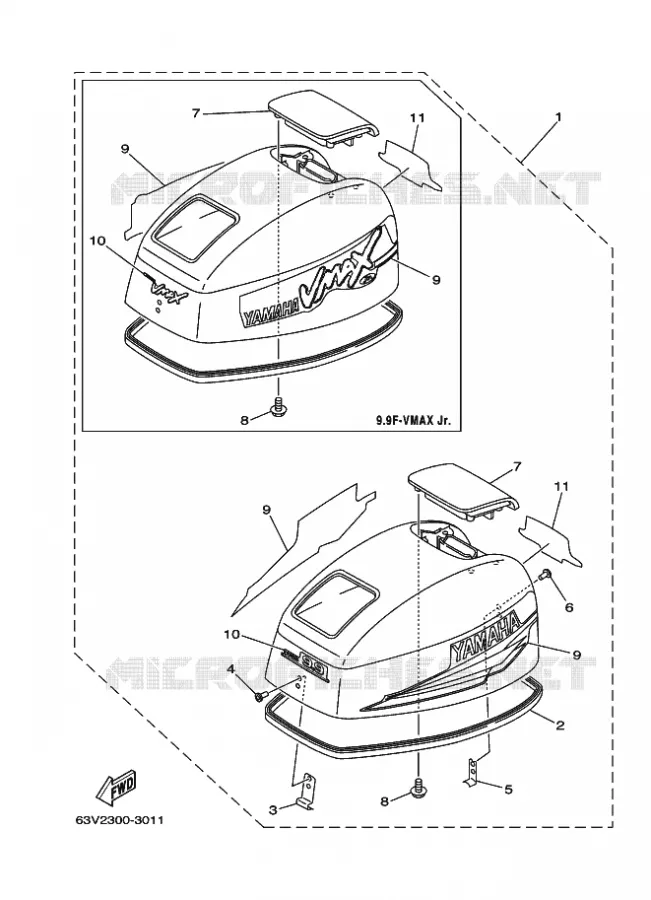 KUIP BOVENSTE Yamaha OUTBOARD ENGINES 9.9hp (7.3kW) 2009 9.9  9.9FMHS