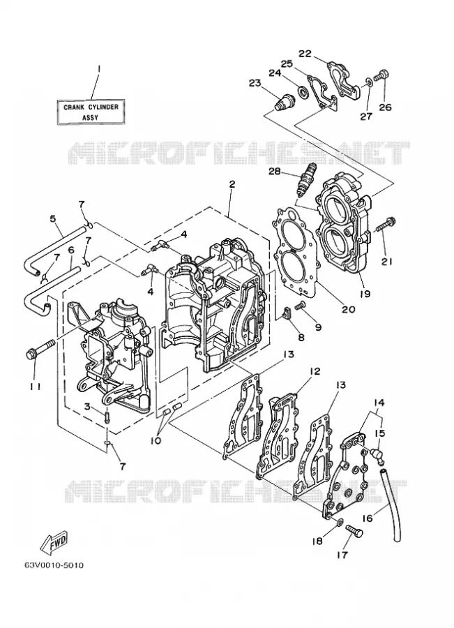 CILINDER / CARTERDELEN Yamaha OUTBOARD ENGINES 9.9hp (7.3kW) 1999 9.9  9.9F