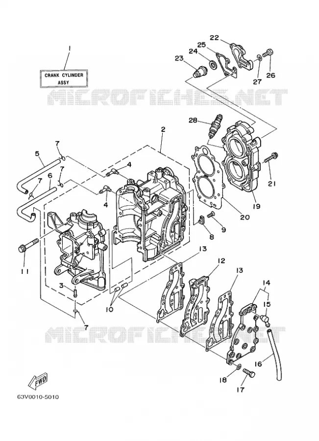 CILINDER / CARTERDELEN Yamaha OUTBOARD ENGINES 9.9hp (7.3kW) 1999 9.9  9.9F