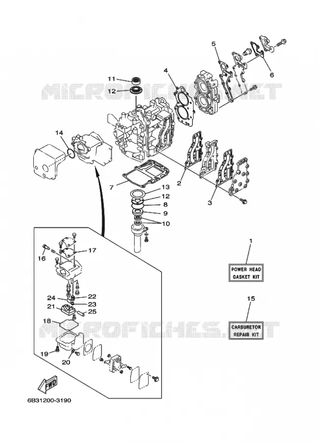 REPARATIESET 1 Yamaha OUTBOARD ENGINES 15hp (11.0kW) 2003 E15  E15D