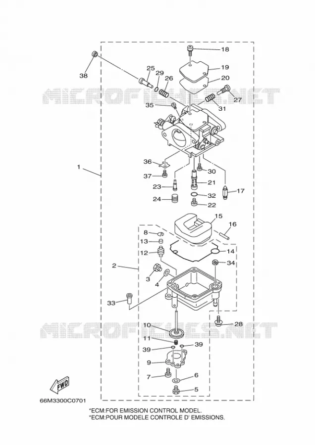 CARBURATEUR  Yamaha OUTBOARD ENGINES 15hp (11.0kW) 2004 F15  F15AMHL