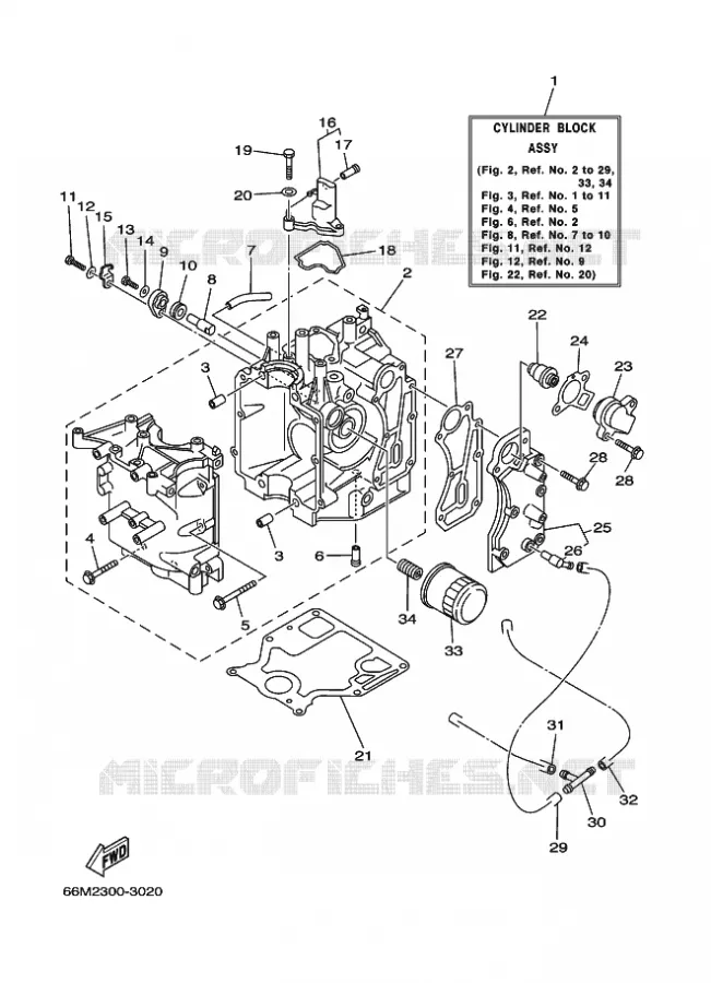 CILINDER / CARTERDELEN 1 Yamaha OUTBOARD ENGINES 15hp (11.0kW) 2003 F15  F15AMHS