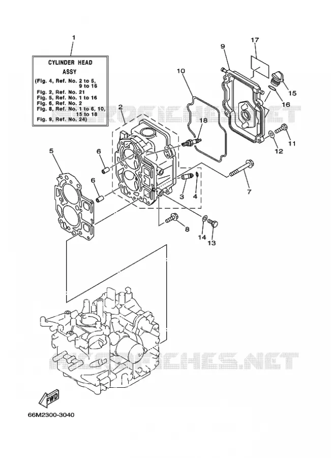 CILINDER / CARTERDELEN 2 Yamaha OUTBOARD ENGINES 15hp (11.0kW) 2003 F15  F15AMHS