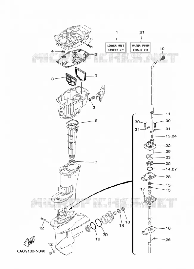 REPARATIESET 3 Yamaha OUTBOARD ENGINES 15hp (11.0kW) 2014 F15  F15CEHL