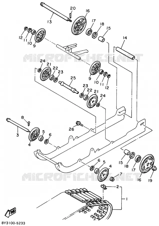 SPOOR OPHANGING 1 Yamaha snowmobiles 340 1994 OVATION  CS340E