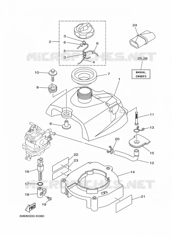 CARBURATEUR  Yamaha OUTBOARD ENGINES 2.5hp (1.8kW) 2012 F2.5  F2.5AMHS