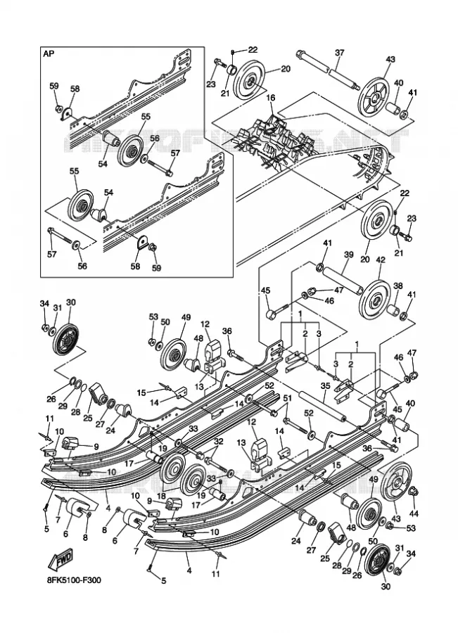 SPOOR OPHANGING 1 Yamaha snowmobiles 1000 2007 APEX  RX10MS