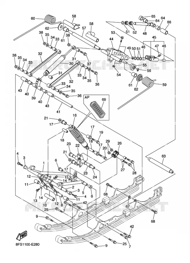 SPOOR OPHANGING 2 Yamaha snowmobiles 1000 2007 APEX  RX10MS
