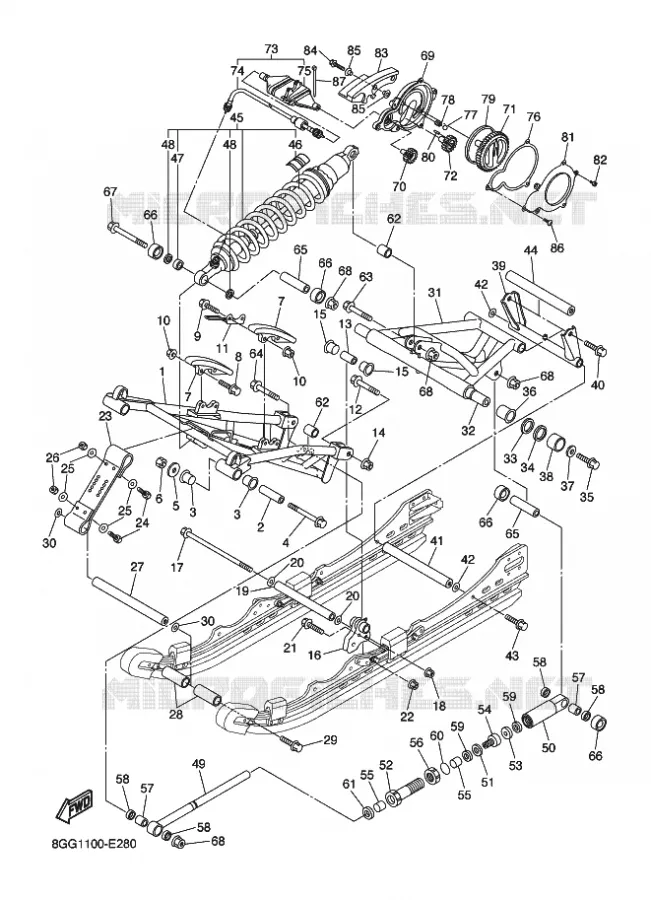 SPOOR OPHANGING 2 Yamaha snowmobiles 1000 2006 APEX  RX10