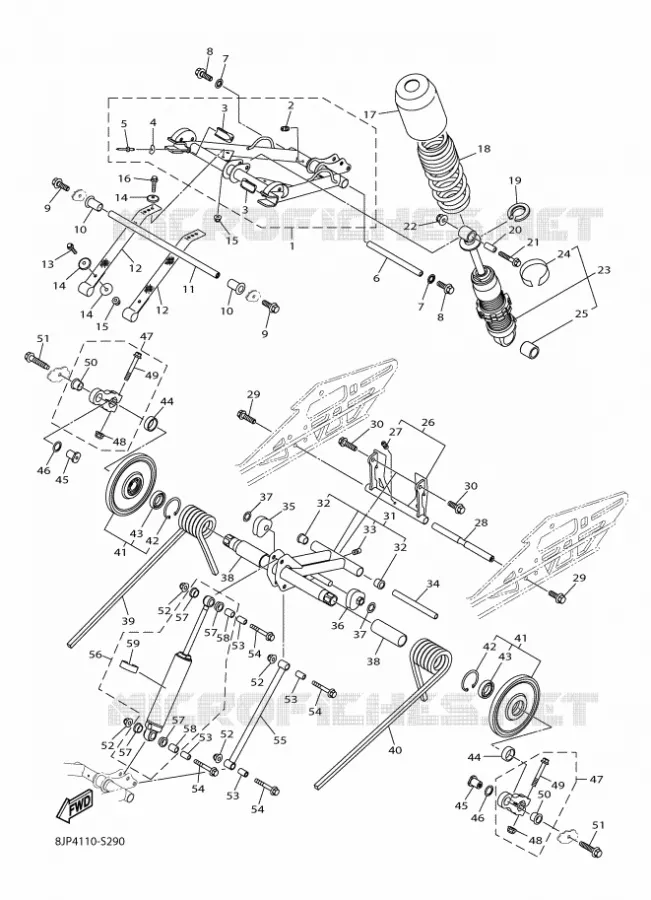 SPOOR OPHANGING 2 Yamaha snowmobiles 1000 2018 SIDEWINDER  SRS10RS