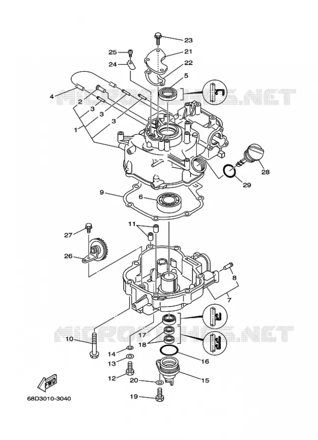 CILINDER / CARTERDELEN 2 Yamaha OUTBOARD ENGINES 4hp (2.9kW) 2005 F4  F4AMHS