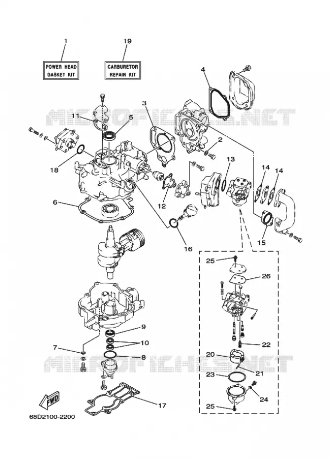 REPARATIESET 1 Yamaha OUTBOARD ENGINES 4hp (2.9kW) 2005 F4  F4AMHS