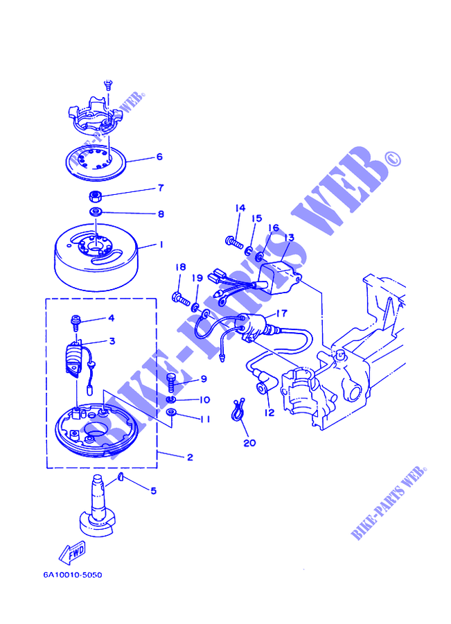 DYNAMO voor Yamaha 2B Manual Starter, Tiller Handle, Manual Tilt, Pre-Mixing, Shaft 15