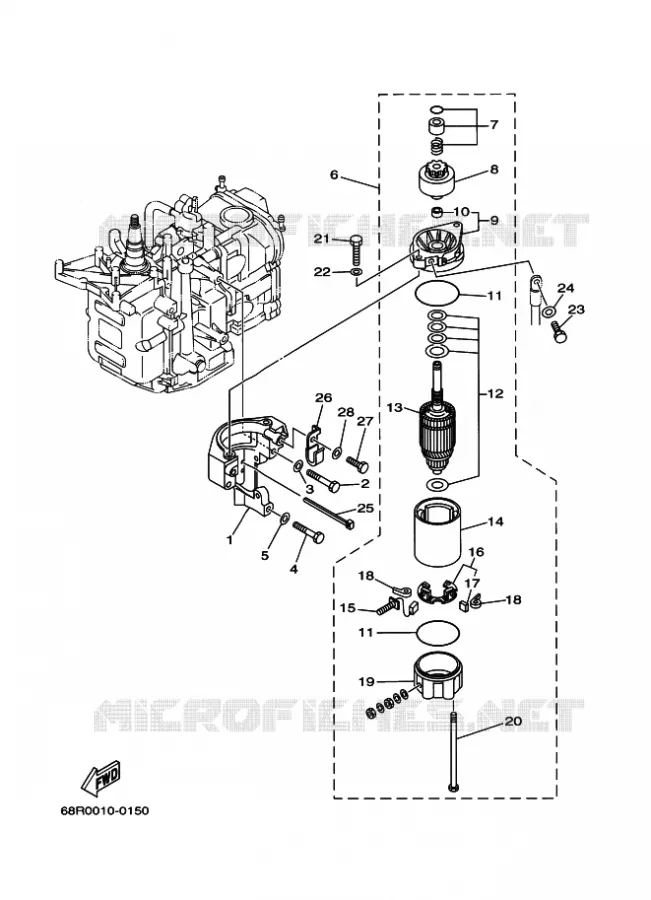 STARTMOTOR Yamaha OUTBOARD ENGINES 8hp (5.9kW) 2001 F8  F8C