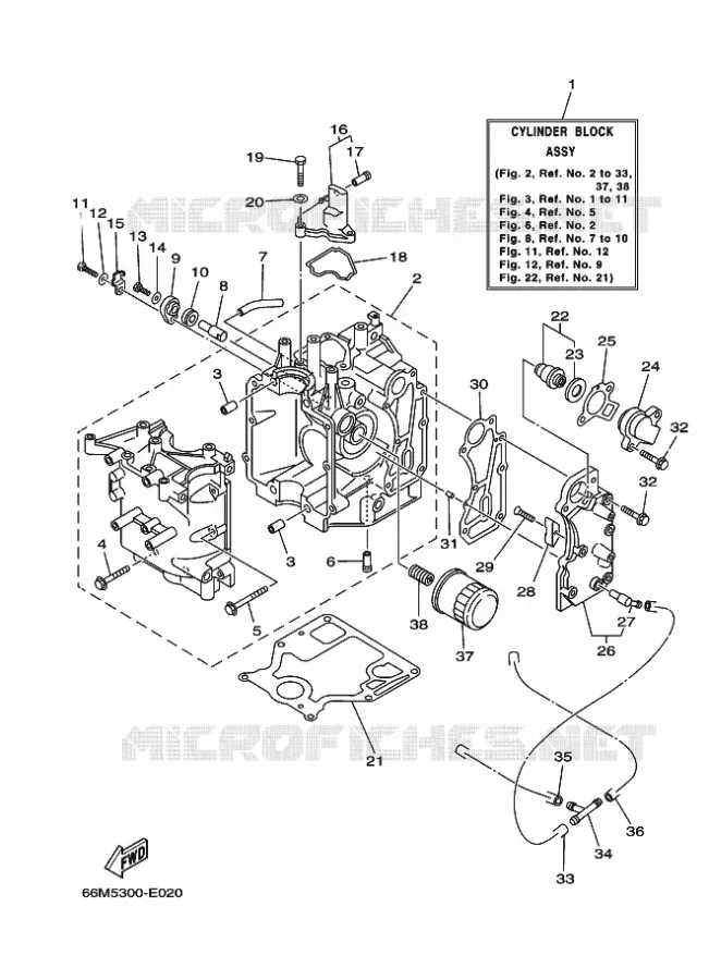 CILINDER / CARTERDELEN 1 Yamaha OUTBOARD ENGINES 9.9hp (7.3kW) 2006 F9.9  F9.9CEL