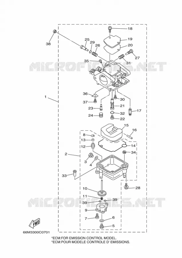 CARBURATEUR Yamaha OUTBOARD ENGINES 9.9hp (7.3kW) 2004 F9.9  F9.9CMHL