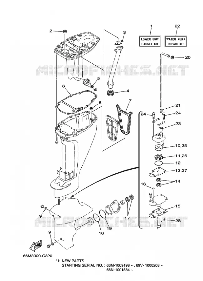 REPARATIESET 3 Yamaha OUTBOARD ENGINES 9.9hp (7.3kW) 2004 F9.9  F9.9CES