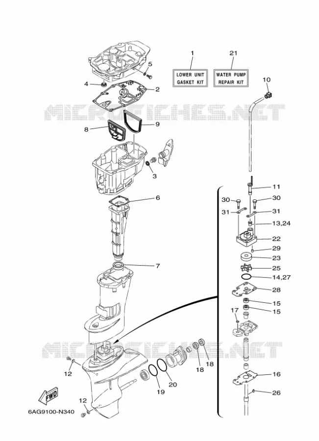 REPARATIESET 3 Yamaha OUTBOARD ENGINES 9.9hp (7.3kW) 2014 F9.9  F9.9HES