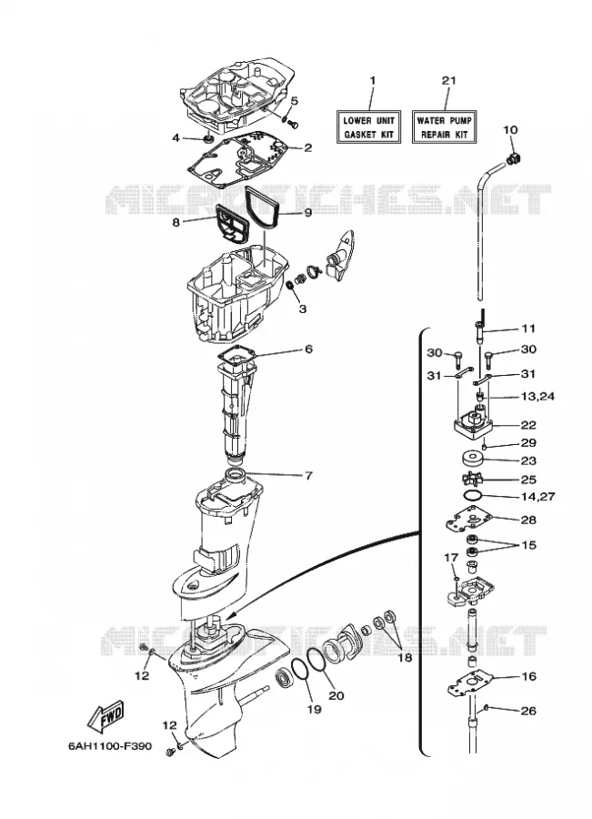 REPARATIESET 3 Yamaha OUTBOARD ENGINES 9.9hp (7.3kW) 2013 F9.9  F9.9HMHL