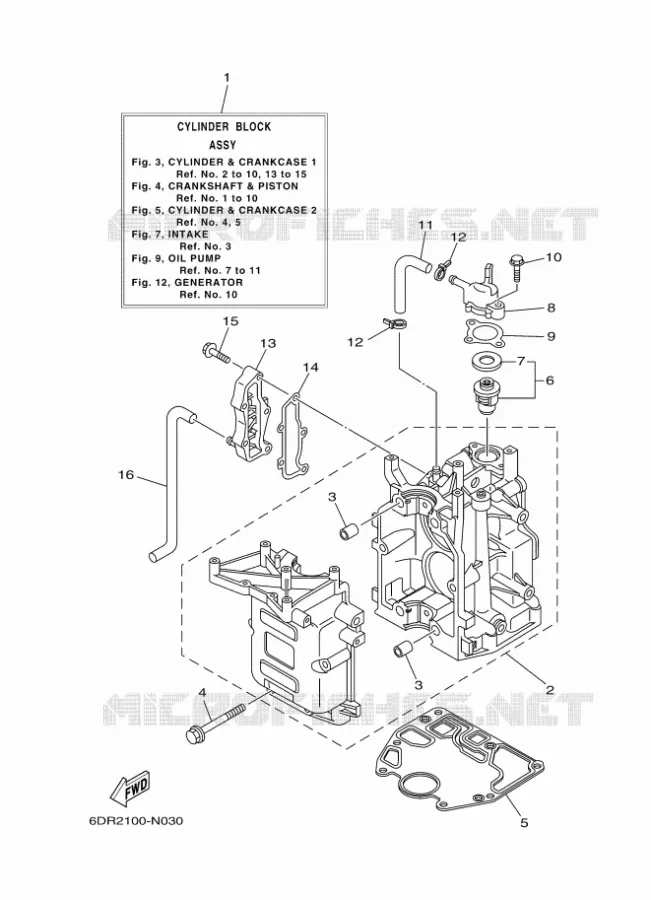 CILINDER / CARTERDELEN 1 Yamaha OUTBOARD ENGINES 9.9hp (7.3kW) 2014 F9.9  F9.9JMHS