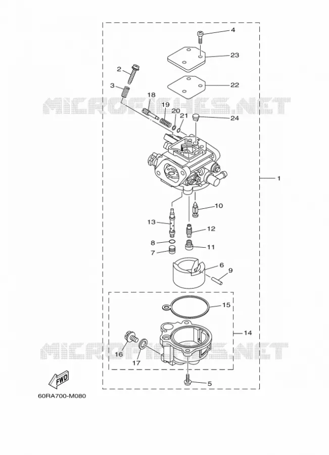 CARBURATEUR Yamaha OUTBOARD ENGINES 8hp (5.9kW) 2013 FT8  FT8DEX