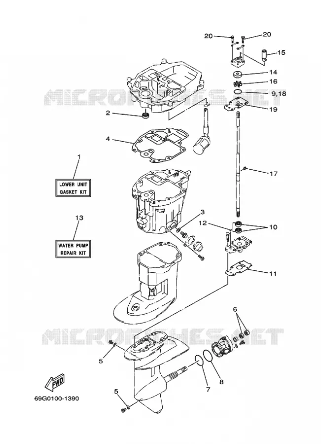 REPARATIESET 3 Yamaha OUTBOARD ENGINES 8hp (5.9kW) 2004 T8  T8PLRC