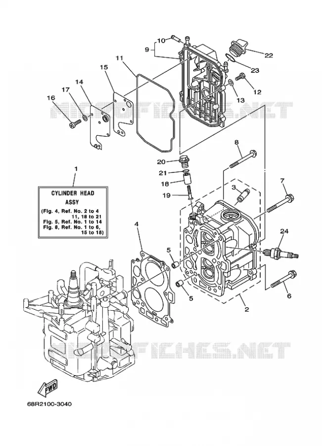 CILINDER / CARTERDELEN 2 Yamaha OUTBOARD ENGINES 8hp (5.9kW) 2003 FT8  FT8DEX