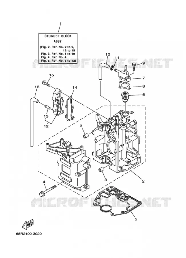 CILINDER / CARTERDELEN 1 Yamaha OUTBOARD ENGINES 8hp (5.9kW) 2003 FT8  FT8DEHPL