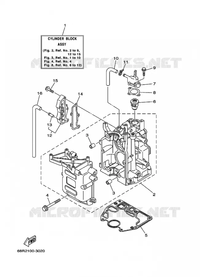 CILINDER / CARTERDELEN 1 Yamaha OUTBOARD ENGINES 8hp (5.9kW) 2003 FT8  FT8DEHPX
