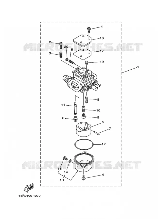 CARBURATEUR Yamaha OUTBOARD ENGINES 8hp (5.9kW) 2003 FT8  FT8DMHL