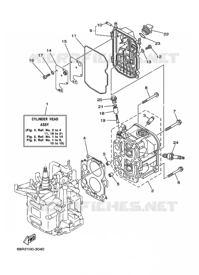 CILINDER / CARTERDELEN 2 Yamaha OUTBOARD ENGINES 8hp (5.9kW) 2003 FT8  FT8DMHL