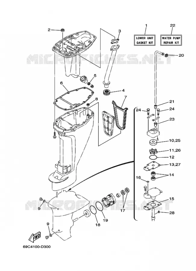 REPARATIESET 3 Yamaha OUTBOARD ENGINES 9.9hp (7.3kW) 2007 FT9.9  FT9.9D