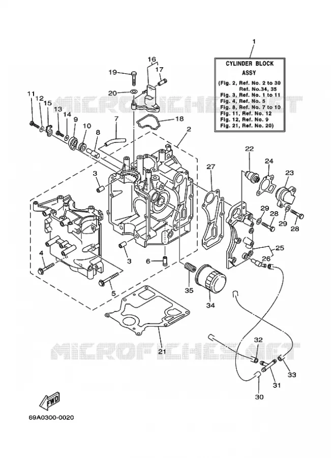 CILINDER / CARTERDELEN Yamaha OUTBOARD ENGINES 9.9hp (7.3kW) 2001 FT9.9  FT9.9D