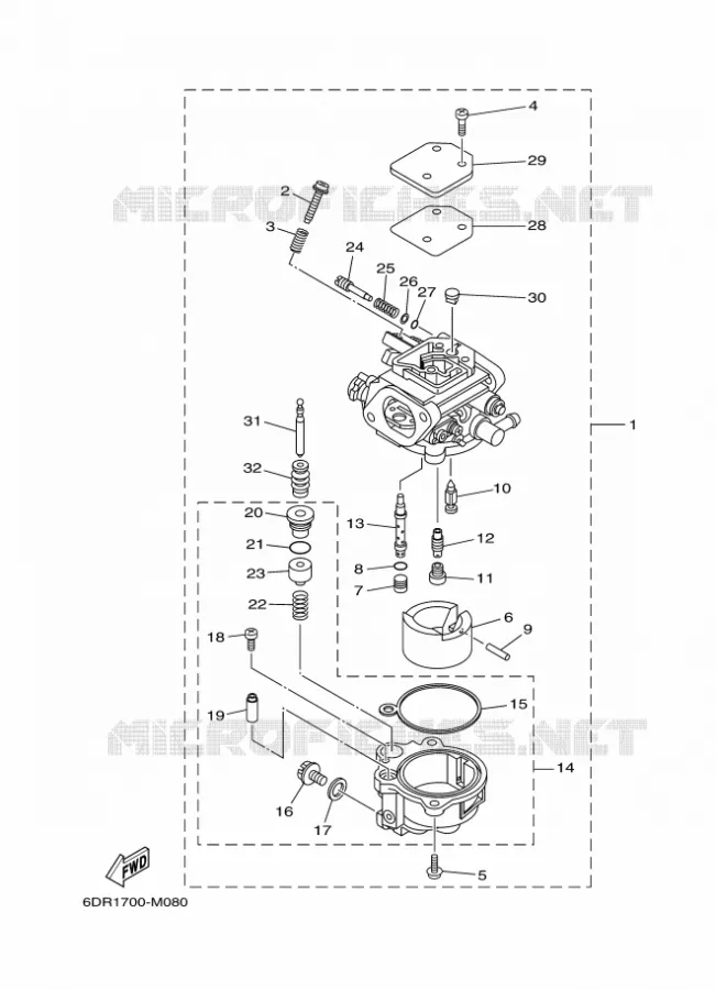 CARBURATEUR Yamaha OUTBOARD ENGINES 9.9hp (7.3kW) 2014 FT9.9  FT9.9LEL