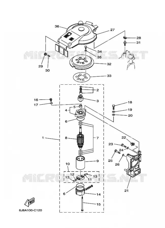 STARTMOTOR Yamaha OUTBOARD ENGINES 30hp (22.1kW) 2004 30  30DEOS