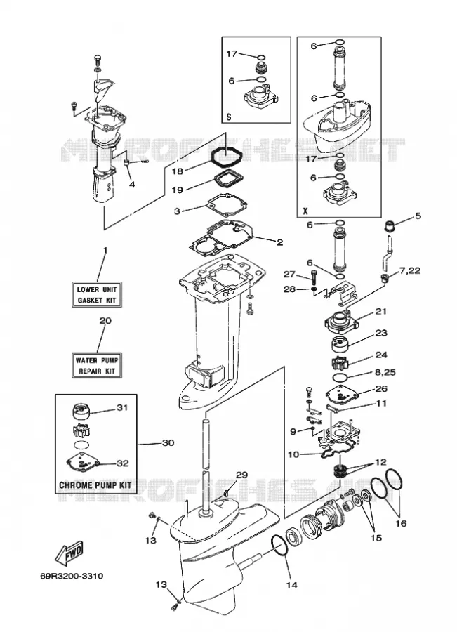 REPARATIESET 2 Yamaha OUTBOARD ENGINES 25hp (18.4kW) 2012 E25  E25BMHS